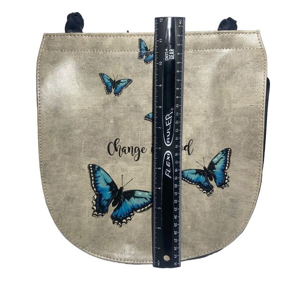 Dogo Women Shoulder Bag Crossbody Change Is Good Grey Blue Butterfly Vegan - Picture 10 of 10